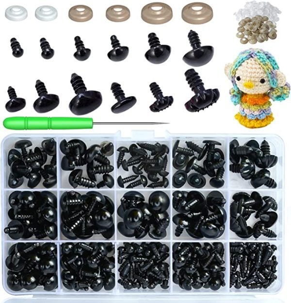 Plastic Safety Eyes and Noses (Black) with Washers (462 pieces)