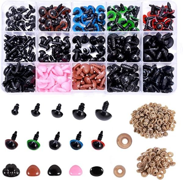 Plastic Safety Eyes and Noses (with Washers) Assorted Colors & Sizes-570 pieces