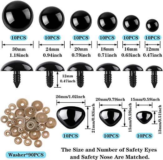 80Pcs Large Safety Eyes and Noses Kit Black Plastic Craft Dolls Eyes - Image 2