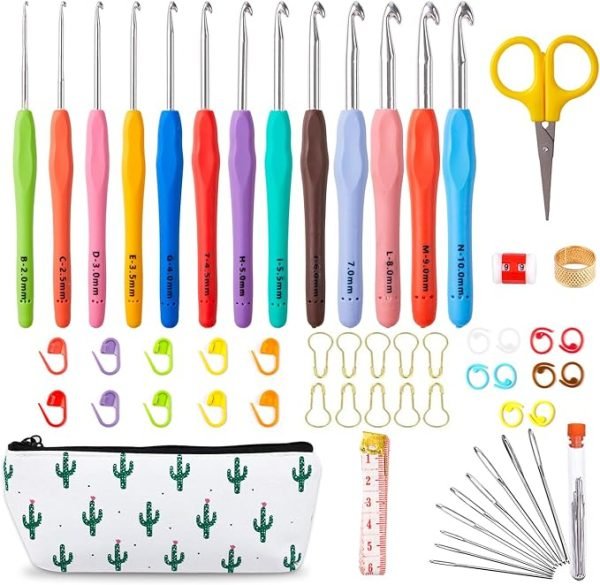 67 Pack Crochet Hooks Set, 13 PCS 2mm(B)-10mm(N) Ergonomic Soft Grip Crochet Handles