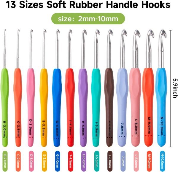 67 Pack Crochet Hooks Set, 13 PCS 2mm(B)-10mm(N) Ergonomic Soft Grip Crochet Handles - Image 2