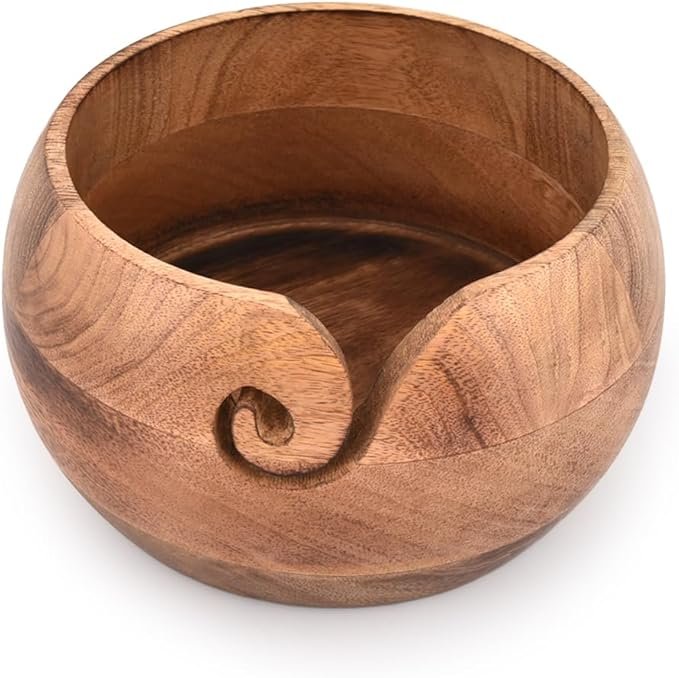 Wooden Yarn Bowl (7" x 7" x 4'')